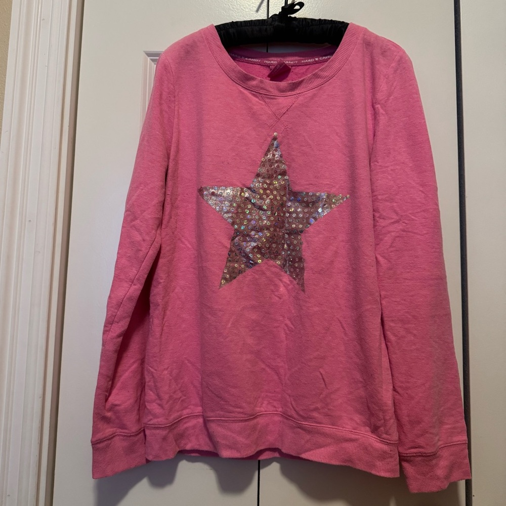 Hard Candy Girls Pink Sweatshirt Silver Sequin Star Lightweight‎ Size 11/13